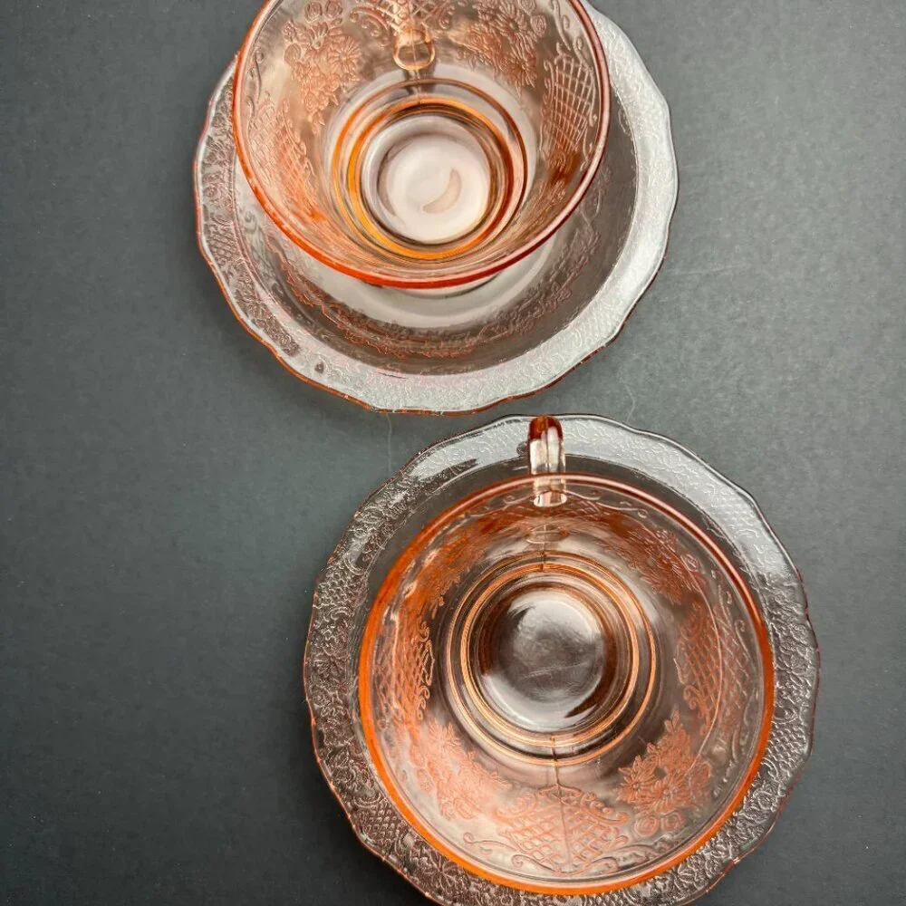 Vintage Pink Glass Set of 2 Cup Saucer